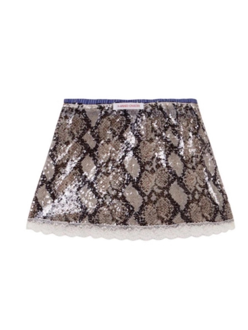 Handover hand over Kyle snake print lace sequin mini skirt large